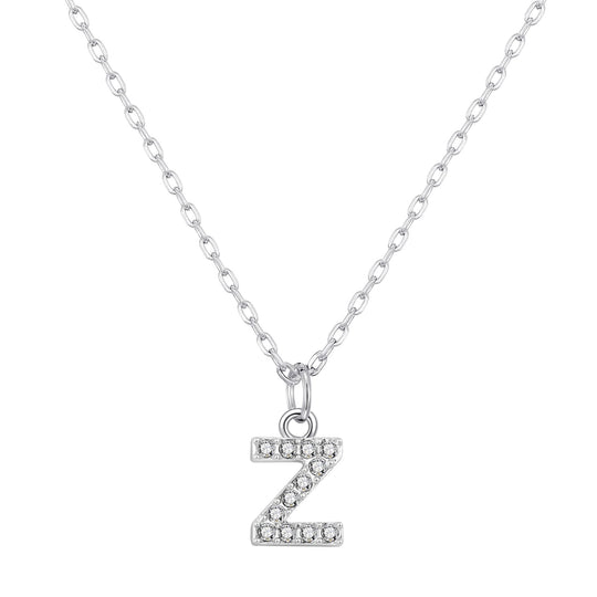 Customisable Silver Plated Pave Initial Necklace (A - Z) with Option of Birthstone Charm - Philip Jones Jewellery