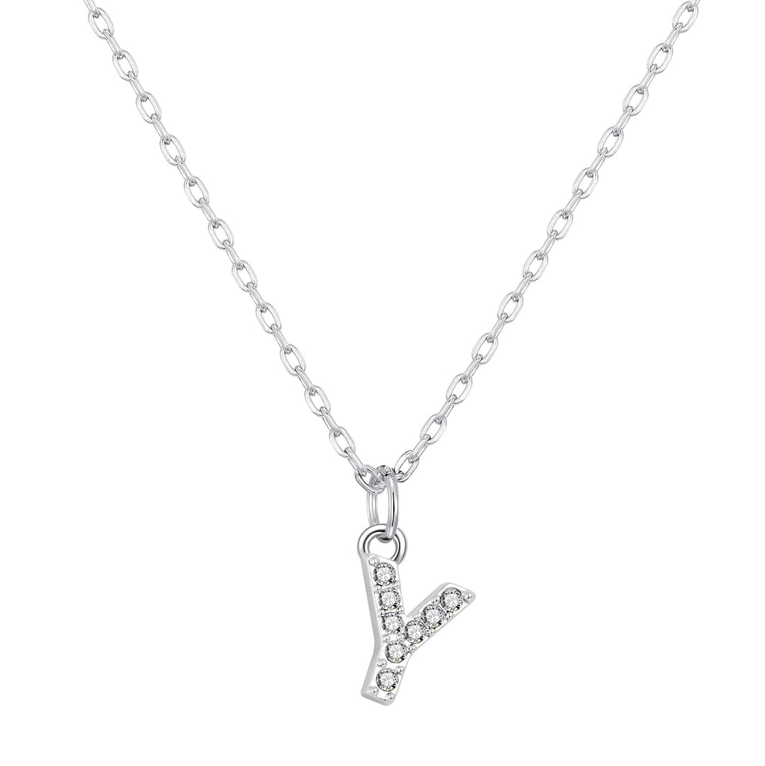 Customisable Silver Plated Pave Initial Necklace (A - Z) with Option of Birthstone Charm - Philip Jones Jewellery