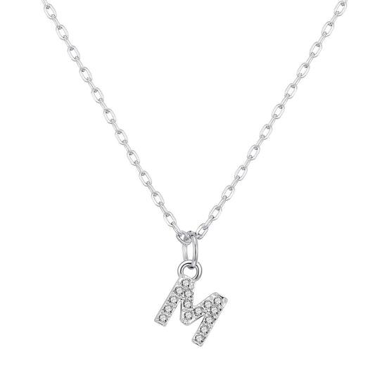 Customisable Silver Plated Pave Initial Necklace (A - Z) with Option of Birthstone Charm - Philip Jones Jewellery
