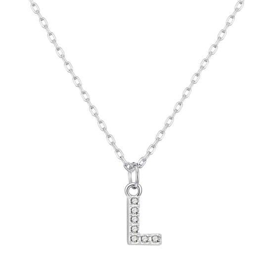 Customisable Silver Plated Pave Initial Necklace (A - Z) with Option of Birthstone Charm - Philip Jones Jewellery