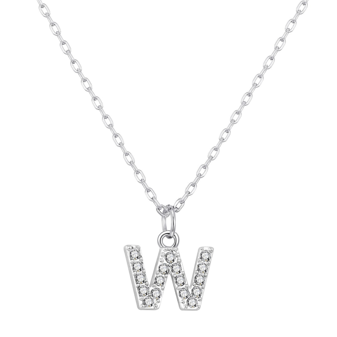 Customisable Silver Plated Pave Initial Necklace (A - Z) with Option of Birthstone Charm - Philip Jones Jewellery