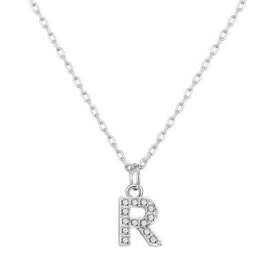 Customisable Silver Plated Pave Initial Necklace (A - Z) with Option of Birthstone Charm - Philip Jones Jewellery