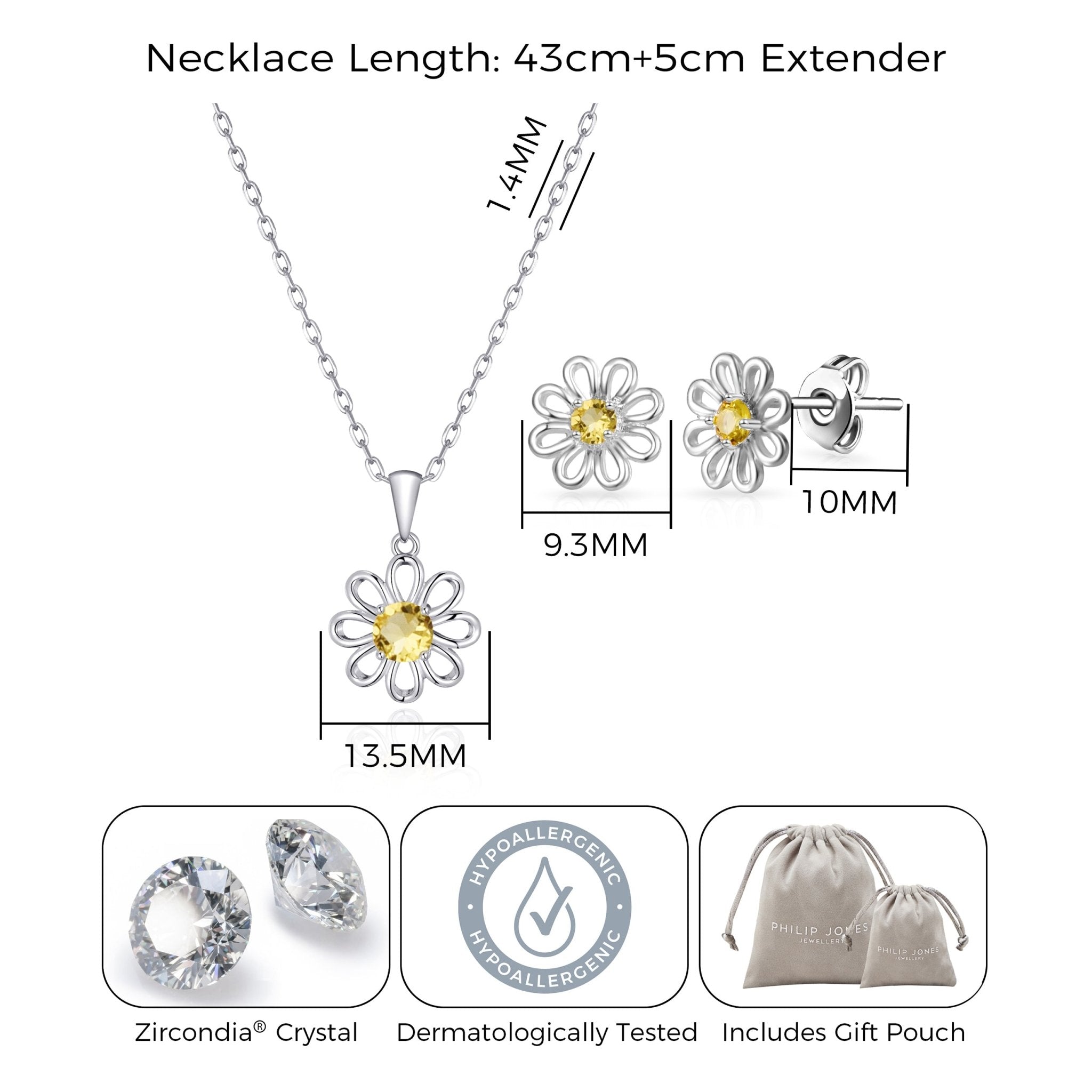 Daisy Set Created with Zircondia® Crystals - Philip Jones Jewellery