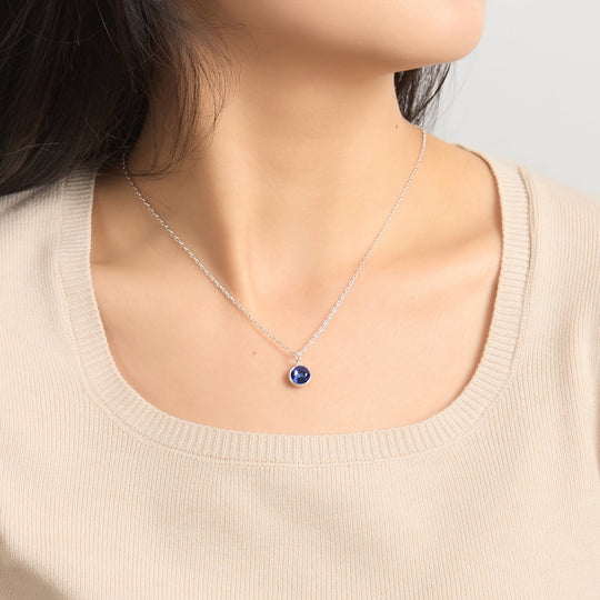 Dark Blue Crystal Necklace Created with Zircondia® Crystals - Philip Jones Jewellery