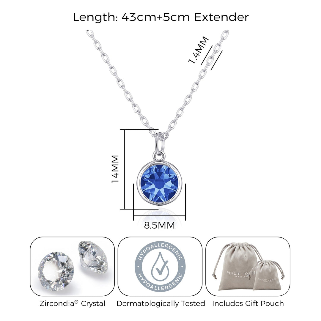 Dark Blue Crystal Necklace Created with Zircondia® Crystals - Philip Jones Jewellery