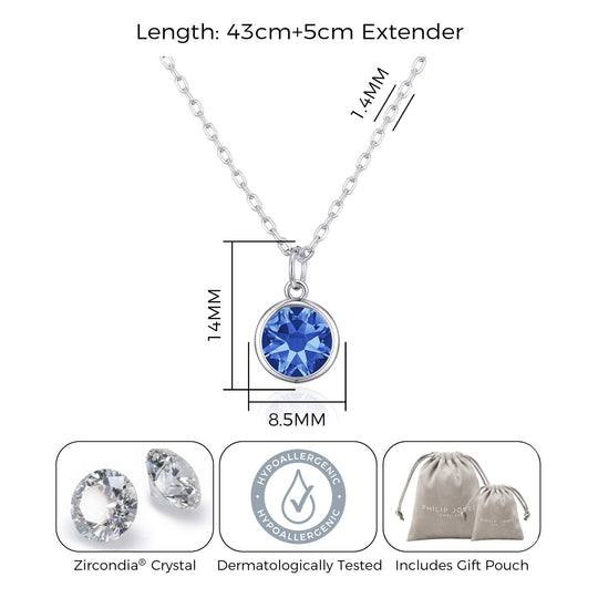 Dark Blue Crystal Necklace Created with Zircondia® Crystals - Philip Jones Jewellery
