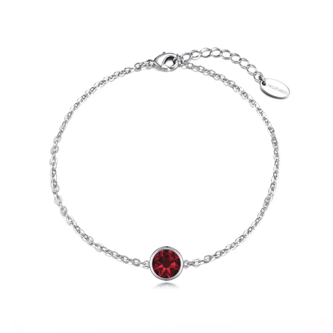 Dark Red Crystal Anklet Created with Zircondia® Crystals - Philip Jones Jewellery