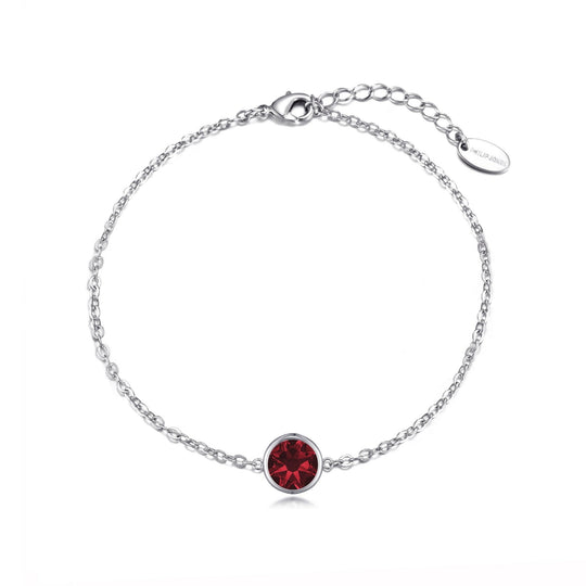 Dark Red Crystal Anklet Created with Zircondia® Crystals - Philip Jones Jewellery