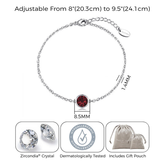 Dark Red Crystal Anklet Created with Zircondia® Crystals - Philip Jones Jewellery