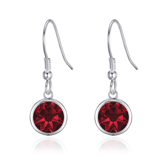 Dark Red Crystal Drop Earrings Created with Zircondia® Crystals - Philip Jones Jewellery