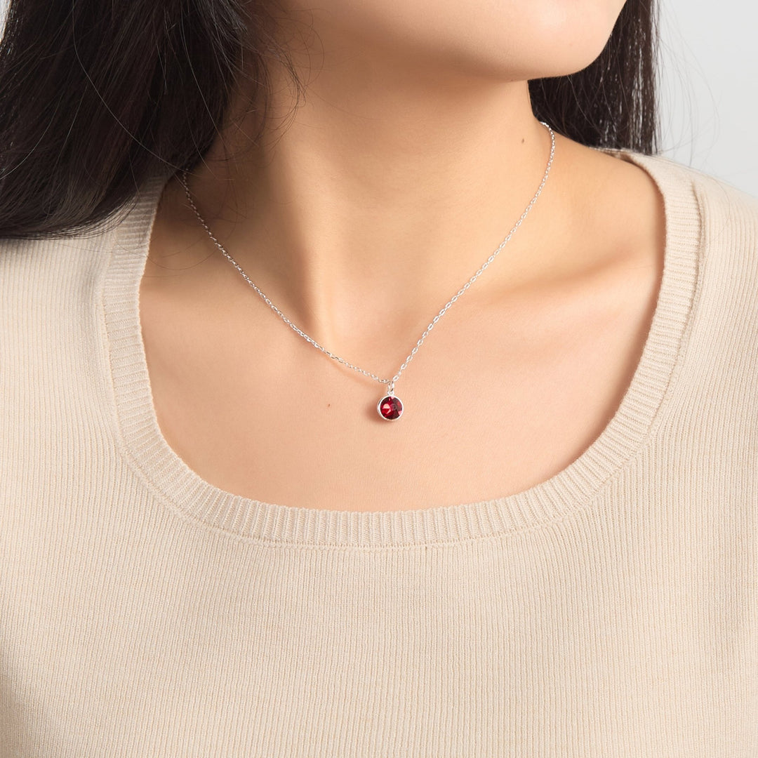 Dark Red Crystal Necklace Created with Zircondia® Crystals - Philip Jones Jewellery