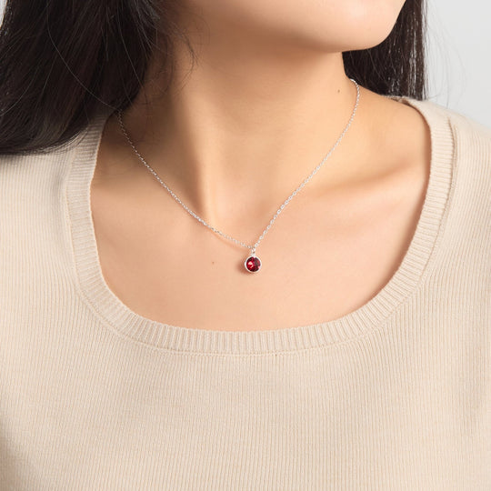 Dark Red Crystal Necklace Created with Zircondia® Crystals - Philip Jones Jewellery