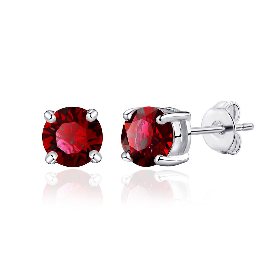 Dark Red Stud Earrings Created with Zircondia® Crystals - Philip Jones Jewellery