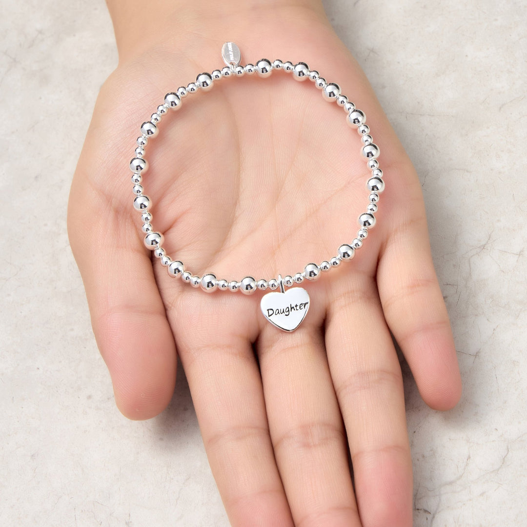 Daughter Heart Charm Beaded Stretch Bracelet - Philip Jones Jewellery