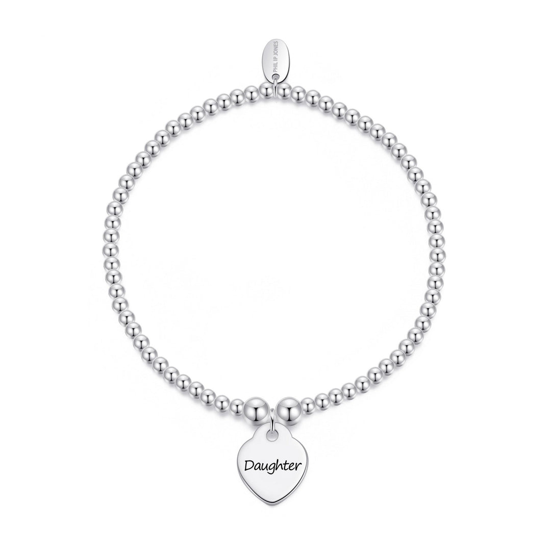 Daughter Heart Charm Beaded Stretch Bracelet - Philip Jones Jewellery