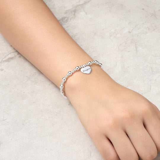 Daughter Heart Charm Beaded Stretch Bracelet - Philip Jones Jewellery