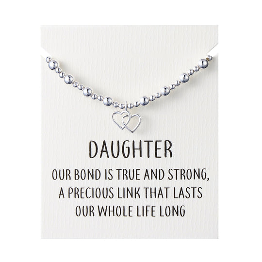 Daughter Heart Link Beaded Stretch Bracelet with Quote Card - Philip Jones Jewellery