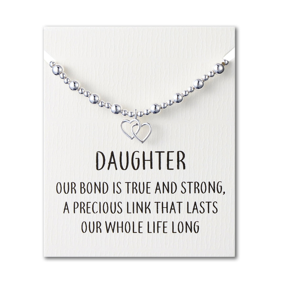 Daughter Heart Link Beaded Stretch Bracelet with Quote Card - Philip Jones Jewellery