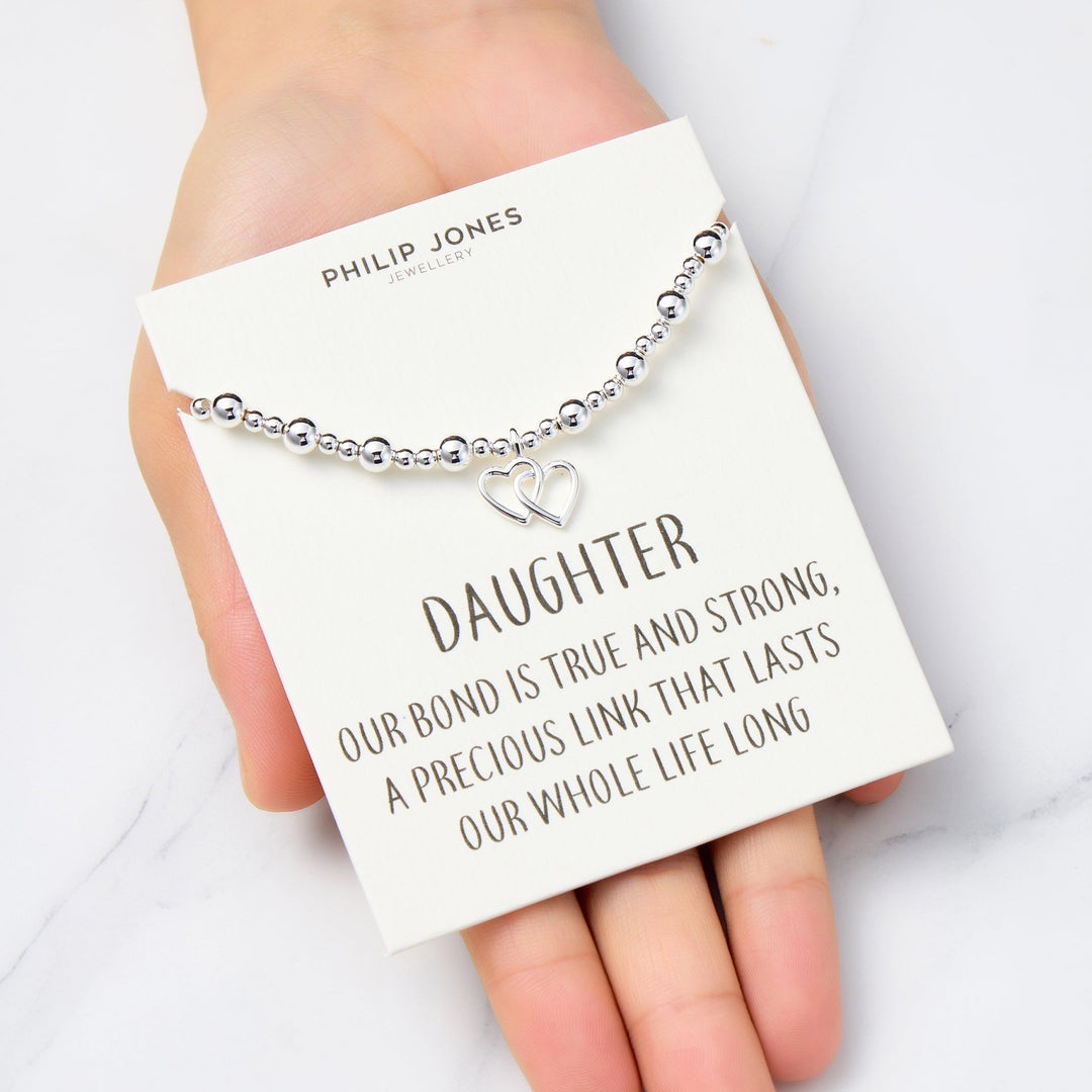 Daughter Heart Link Beaded Stretch Bracelet with Quote Card