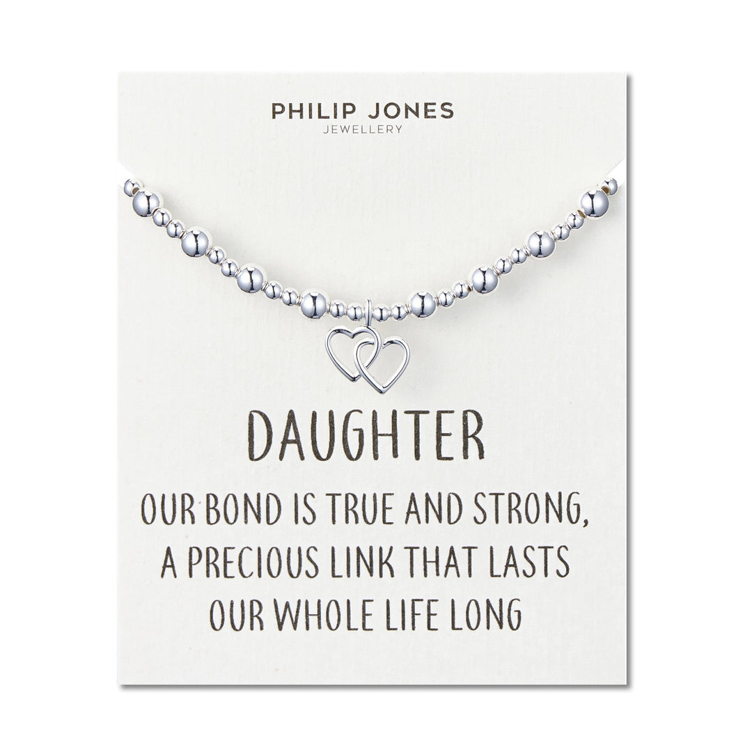 Daughter Heart Link Beaded Stretch Bracelet with Quote Card - Philip Jones