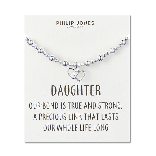 Daughter Heart Link Beaded Stretch Bracelet with Quote Card - Philip Jones