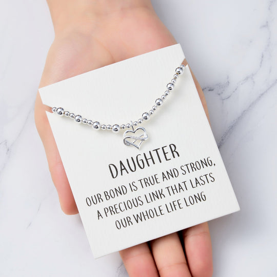 Daughter Infinity Heart Beaded Stretch Bracelet with Quote Card