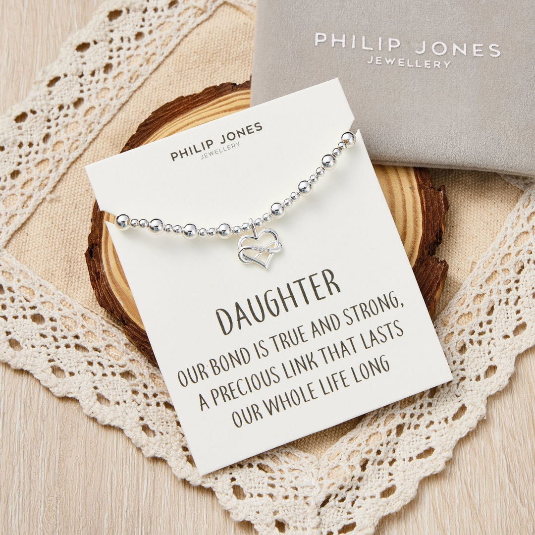 Daughter Infinity Heart Beaded Stretch Bracelet with Quote Card