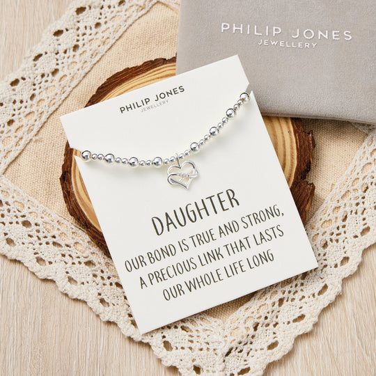 Daughter Infinity Heart Beaded Stretch Bracelet with Quote Card
