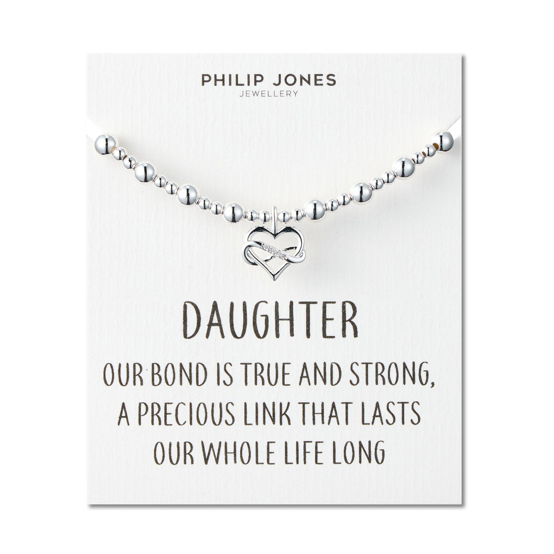 Daughter Infinity Heart Beaded Stretch Bracelet with Quote Card - Philip Jones