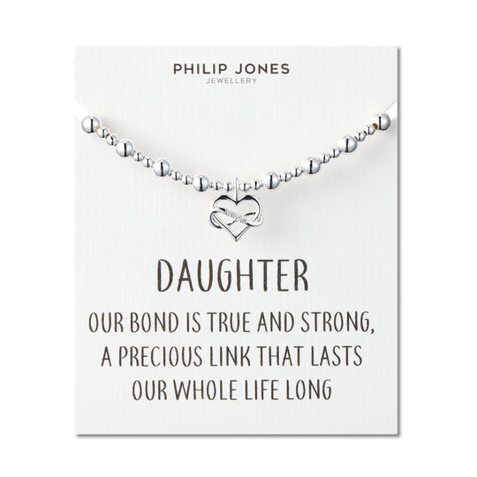 Daughter Infinity Heart Beaded Stretch Bracelet with Quote Card - Philip Jones
