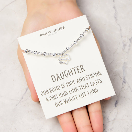 Daughter Infinity Heart Beaded Stretch Bracelet with Quote Card