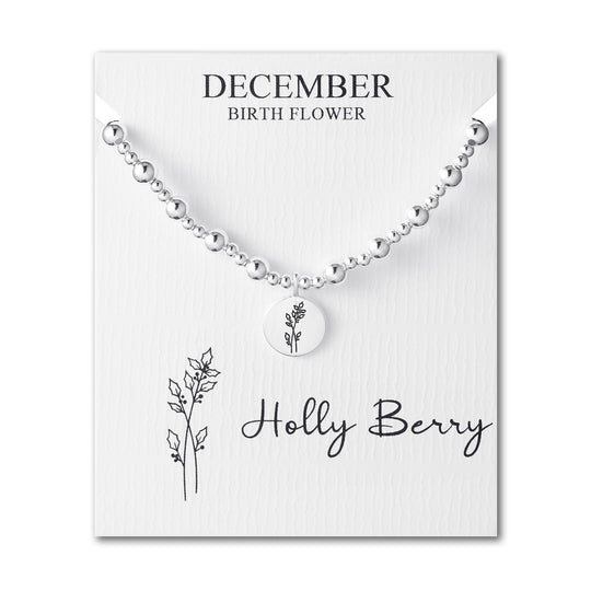 December Birth Flower Holly Berry Beaded Stretch Bracelet - Philip Jones Jewellery