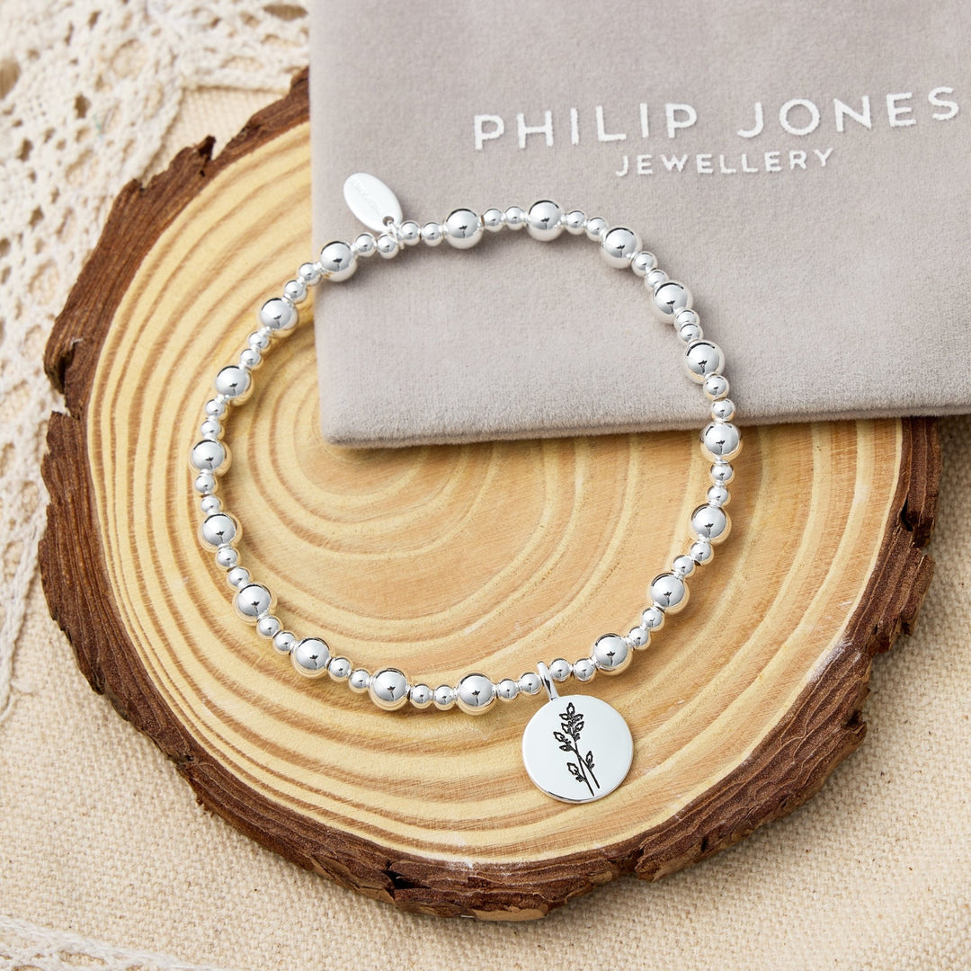 December Birth Flower Holly Berry Beaded Stretch Bracelet