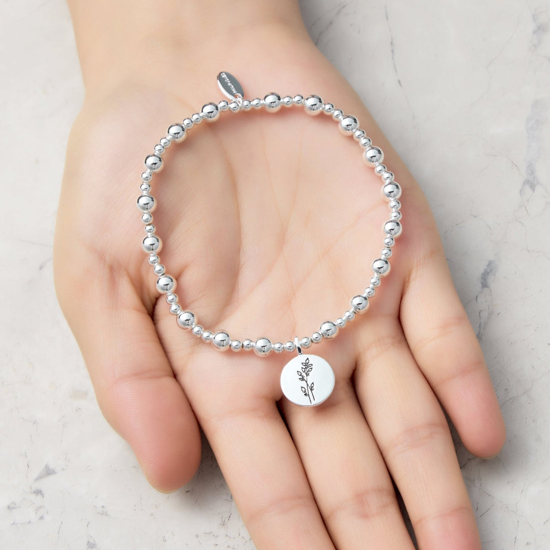 December Birth Flower Holly Berry Beaded Stretch Bracelet