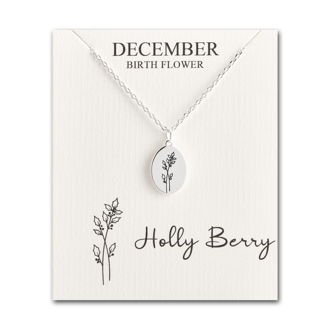 December Birth Flower Holly Berry Necklace with Card - Philip Jones Jewellery