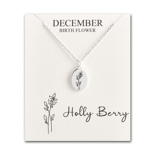 December Birth Flower Holly Berry Necklace with Card - Philip Jones Jewellery