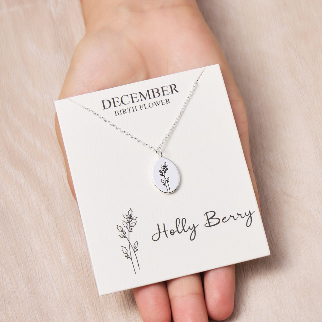 December Birth Flower Holly Berry Necklace with Card - Philip Jones Jewellery