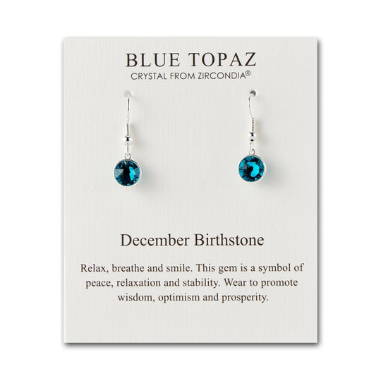 December Birthstone Drop Earrings Created with Blue Topaz Zircondia® Crystals - Philip Jones Jewellery