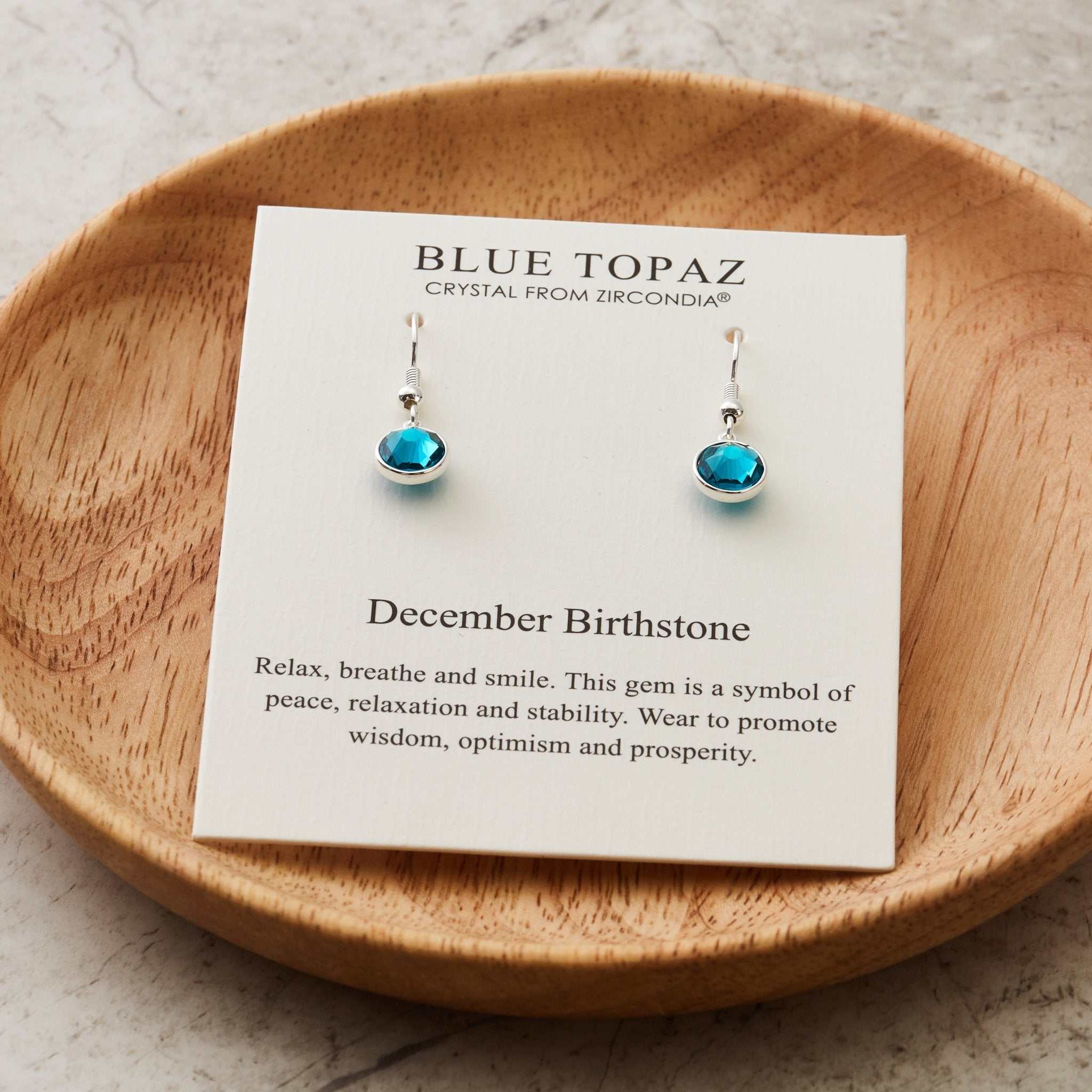 December Birthstone Drop Earrings Created with Blue Topaz Zircondia® Crystals - Philip Jones Jewellery