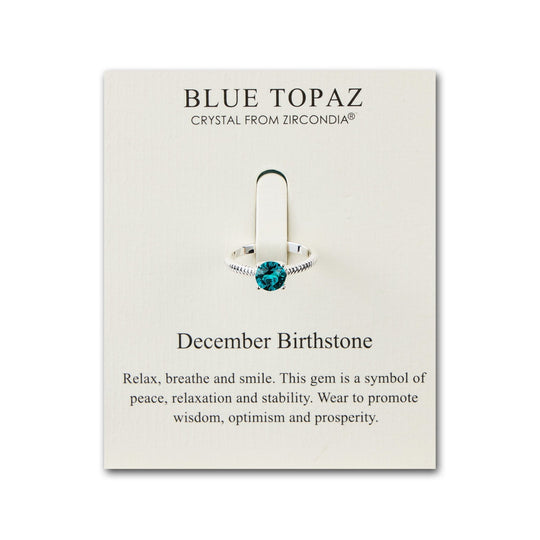 December (Blue Topaz) Adjustable Birthstone Ring Created with Zircondia® Crystals - Philip Jones Jewellery