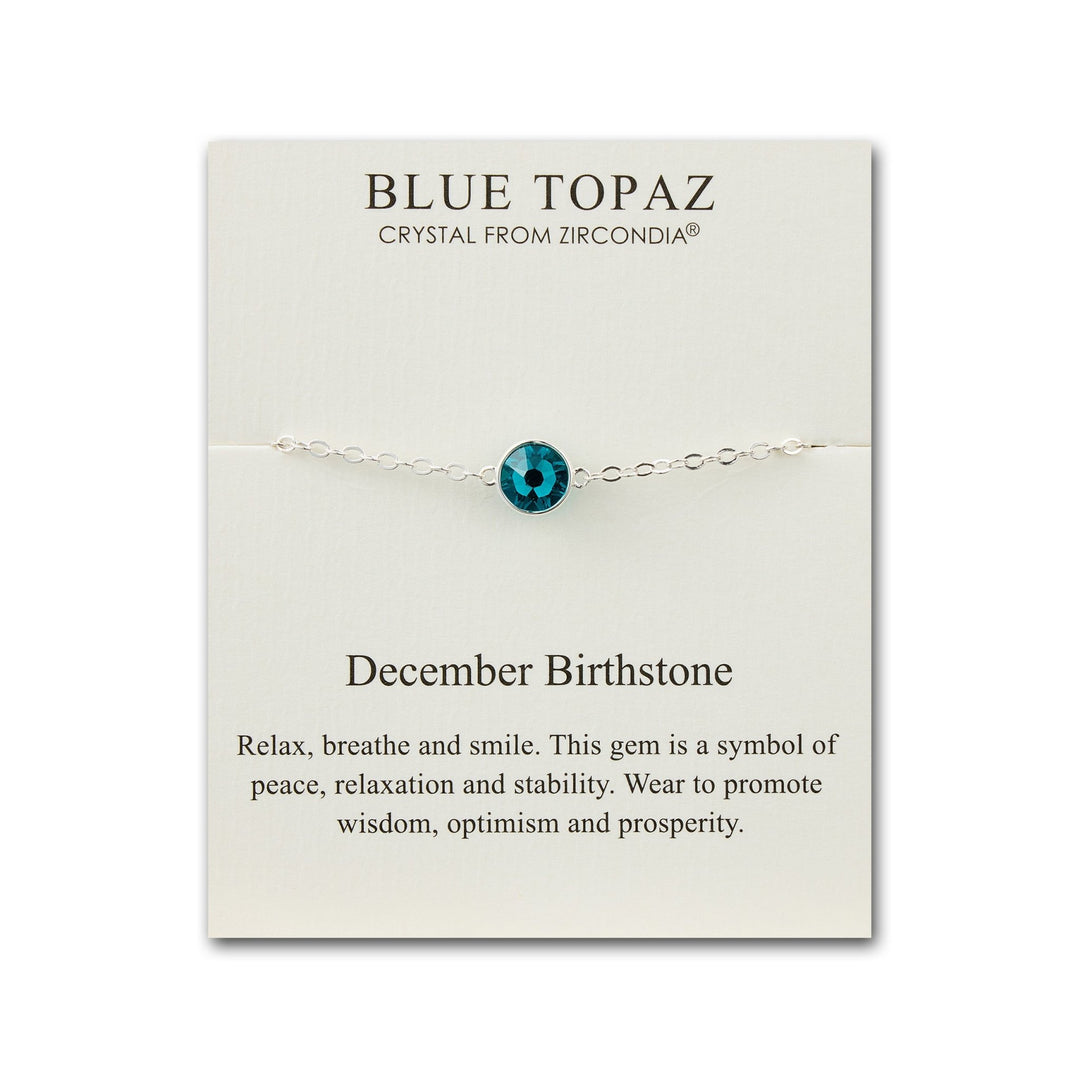 December (Blue Topaz) Birthstone Anklet Created with Zircondia® Crystals - Philip Jones Jewellery