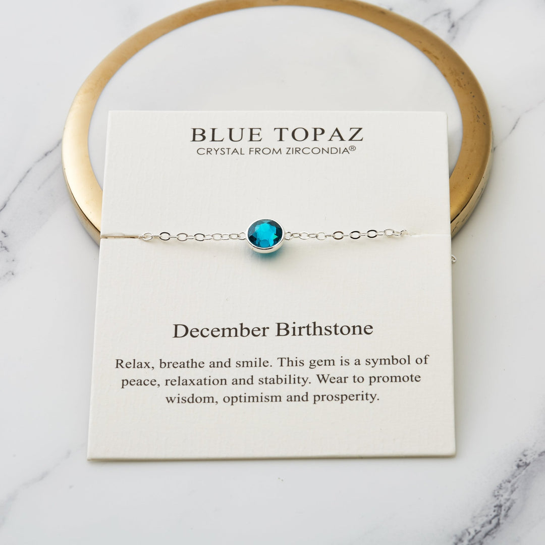 December (Blue Topaz) Birthstone Anklet Created with Zircondia® Crystals - Philip Jones Jewellery