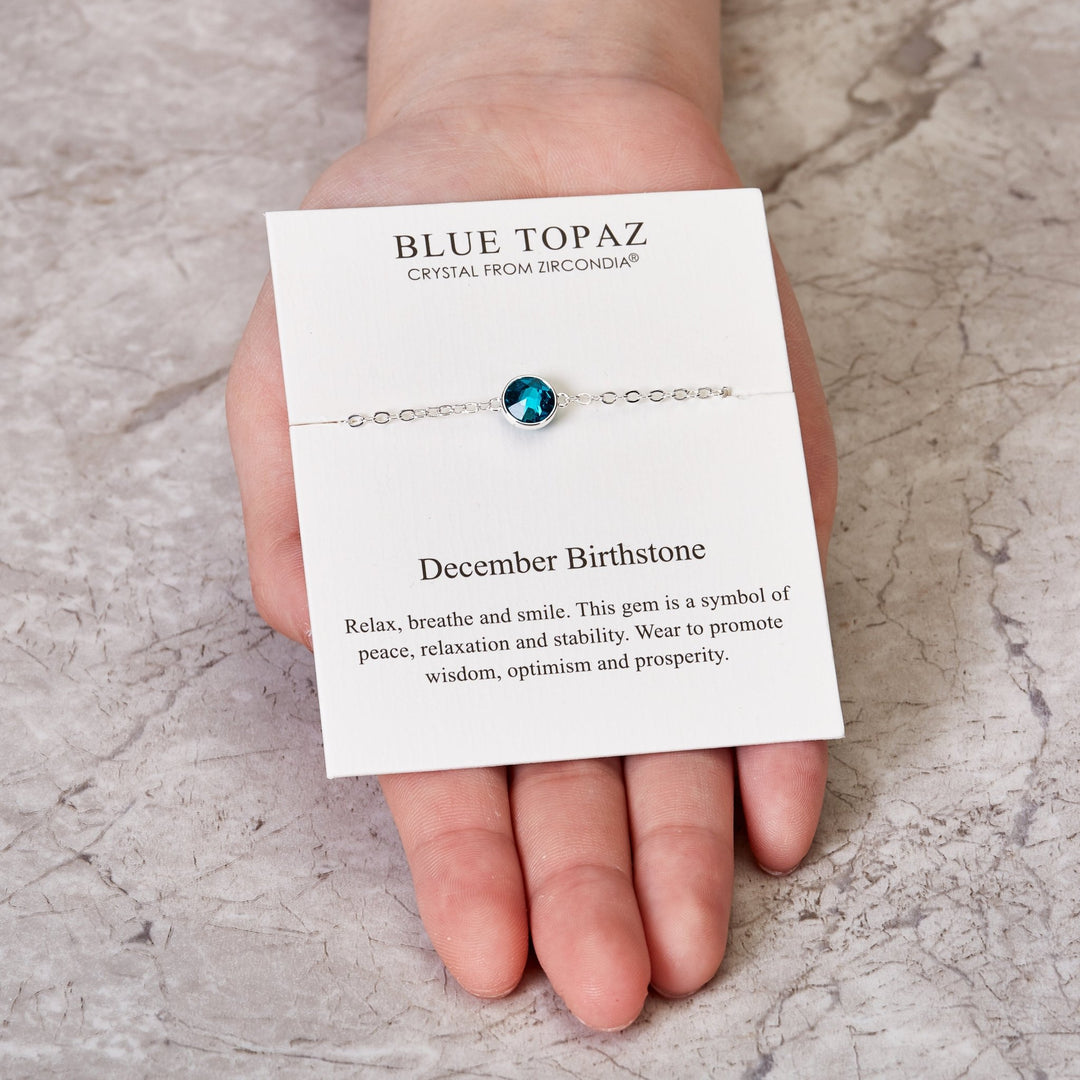December (Blue Topaz) Birthstone Anklet Created with Zircondia® Crystals - Philip Jones Jewellery