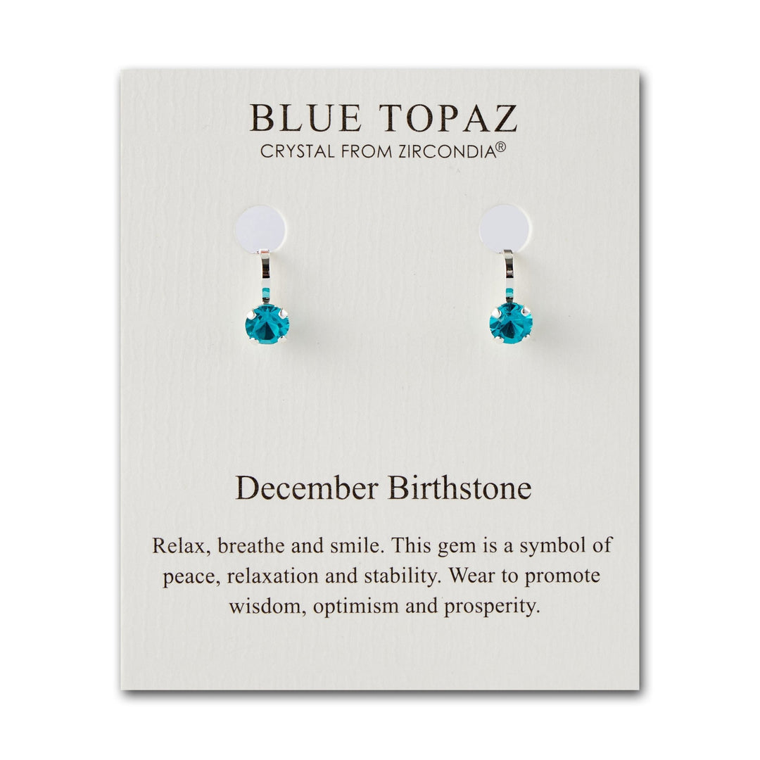 December (Blue Topaz) Birthstone Clip On Earrings Created with Zircondia® Crystals - Philip Jones Jewellery