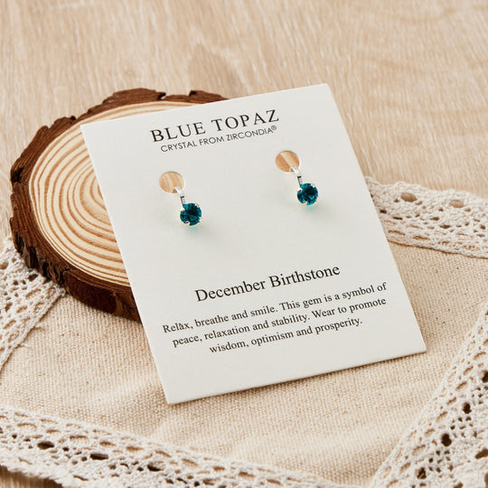 December (Blue Topaz) Birthstone Clip On Earrings Created with Zircondia® Crystals - Philip Jones Jewellery