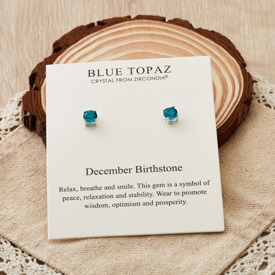 December (Blue Topaz) Birthstone Earrings Created with Zircondia® Crystals - Philip Jones Jewellery