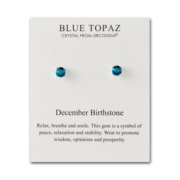 December (Blue Topaz) Birthstone Earrings Created with Zircondia - Technical View