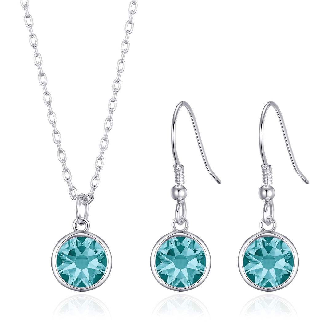 December (Blue Topaz) Birthstone Necklace & Drop Earrings Set Created with Zircondia® Crystals - Philip Jones Jewellery