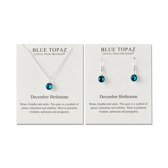 December (Blue Topaz) Birthstone Necklace & Drop Earrings Set Created with Zircondia® Crystals - Philip Jones Jewellery