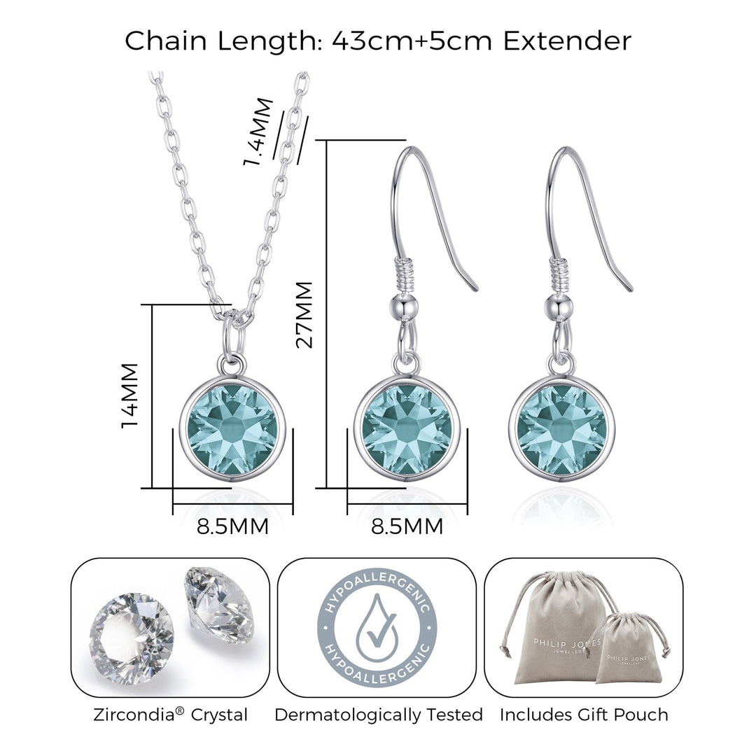 December (Blue Topaz) Birthstone Necklace & Drop Earrings Set Created with Zircondia® Crystals - Philip Jones Jewellery